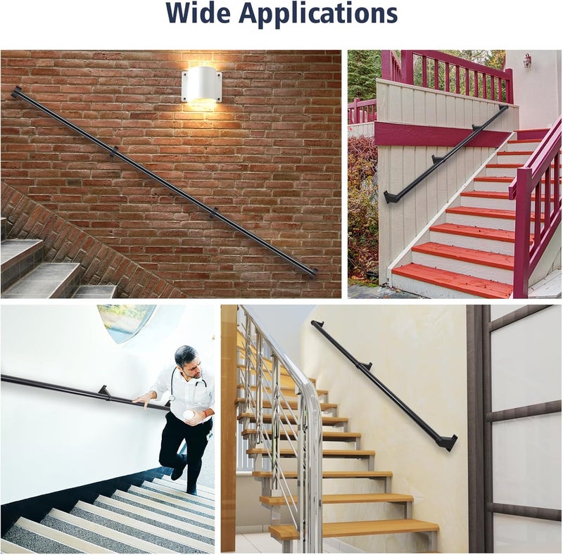 SDNBHT Industrial Stair Railing Metal Hand Rails for Indoor Stairs Wall Mount Staircase Handrails 1.5" Pipe Stair Handrail for Steps Black Aluminum Stairway Railing for Outdoor & Indoor Stairs 5ft - Image 5
